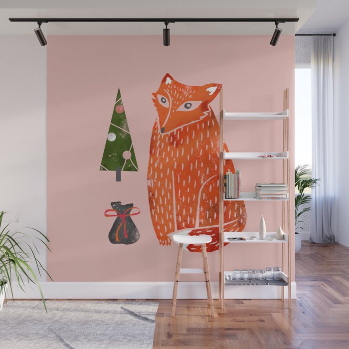 Christmas fox - illustration Wall Mural Gallery Image 1
