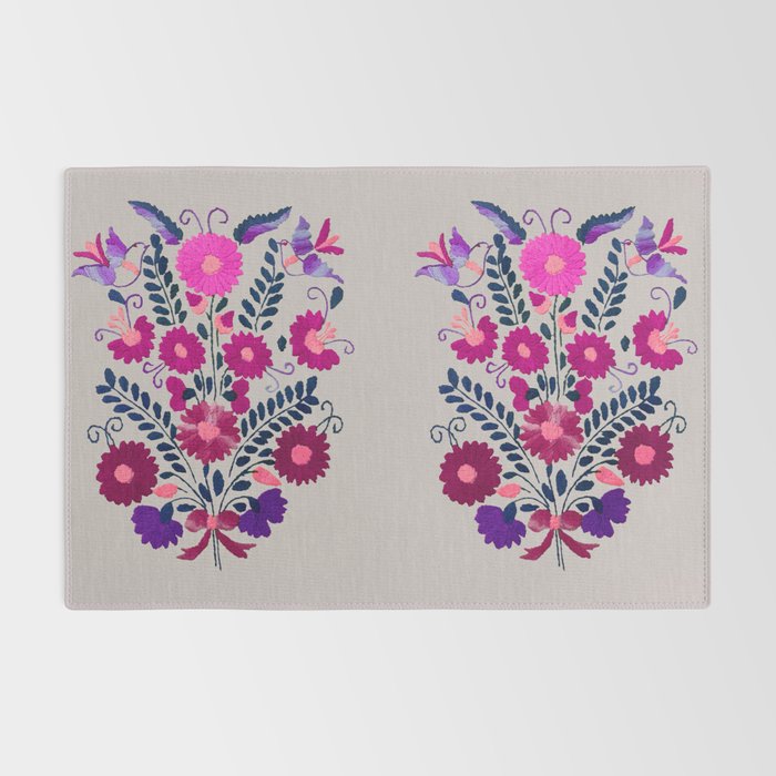 Mexican Bird Motif Gray Rug Gallery Image 2