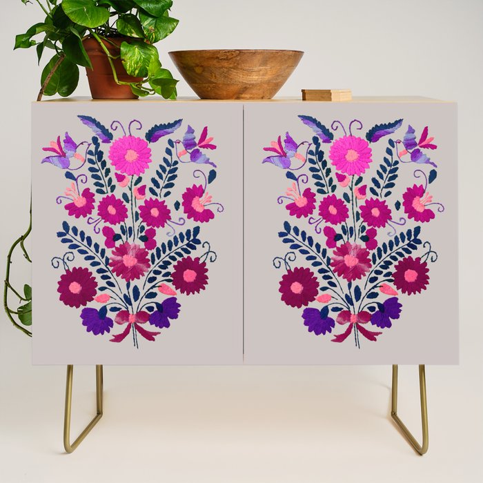 Mexican Bird Motif Gray Credenza Gallery Image 1