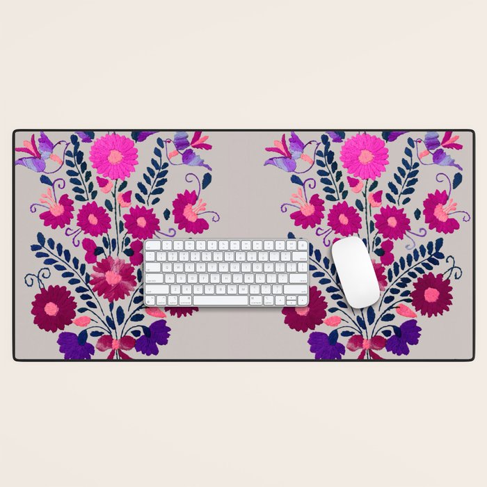 Mexican Bird Motif Gray Desk Mat Gallery Image 1