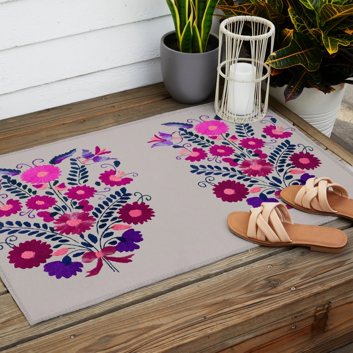 Mexican Bird Motif Gray Outdoor Rug Gallery Image 2