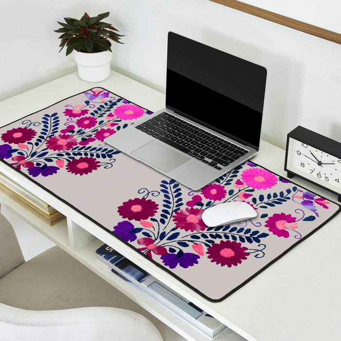 Mexican Bird Motif Gray Desk Mat Gallery Image 2