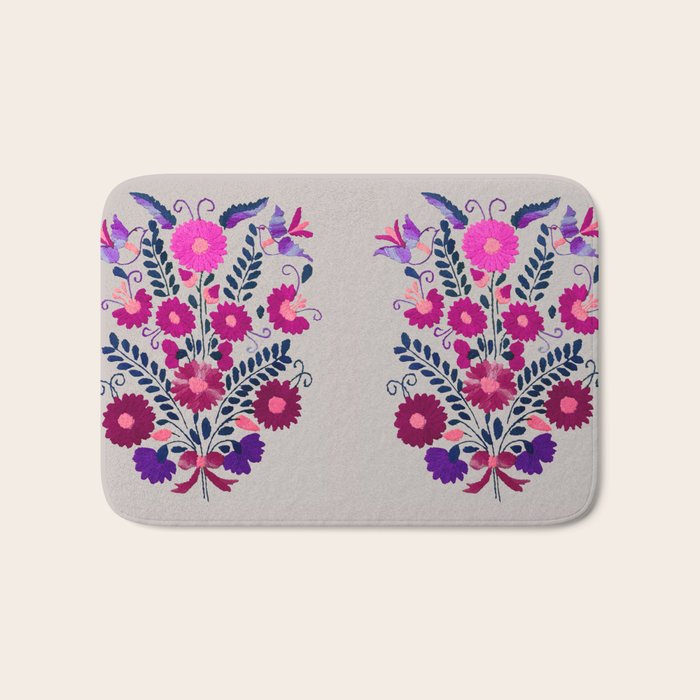Mexican Bird Motif Gray Bath Mat Gallery Image 1