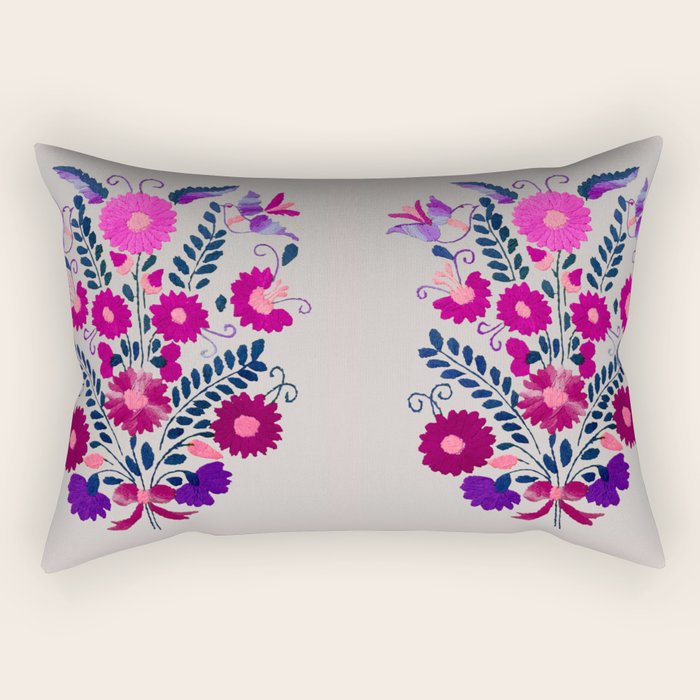 Mexican Bird Motif Gray Rectangular Pillow Gallery Image 1