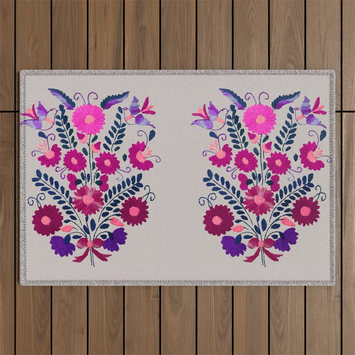 Mexican Bird Motif Gray Outdoor Rug Gallery Image 1