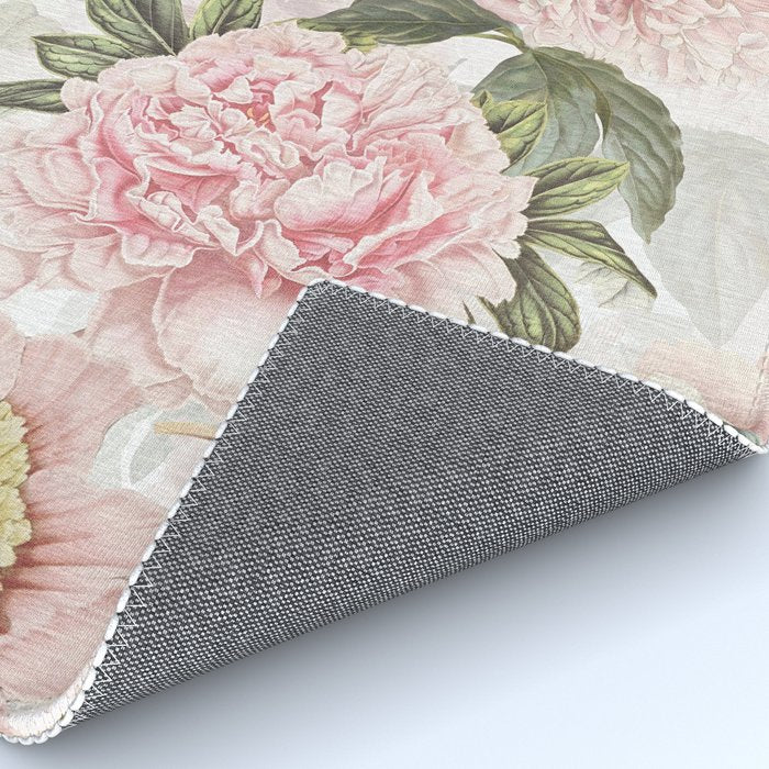 Vintage & Shabby Chic - Antique Pink Peony Flowers Garden Rug Gallery Image 4