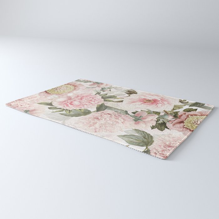 Vintage & Shabby Chic - Antique Pink Peony Flowers Garden Rug Gallery Image 3