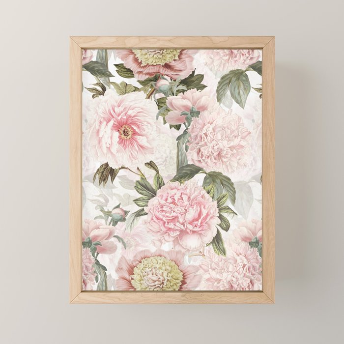 Vintage & Shabby Chic - Antique Pink Peony Flowers Garden Mini Art Print Gallery Image 1