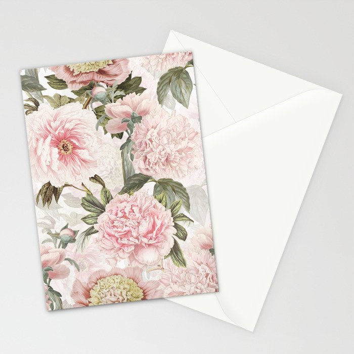 Vintage & Shabby Chic - Antique Pink Peony Flowers Garden Stationery Card Gallery Image 2