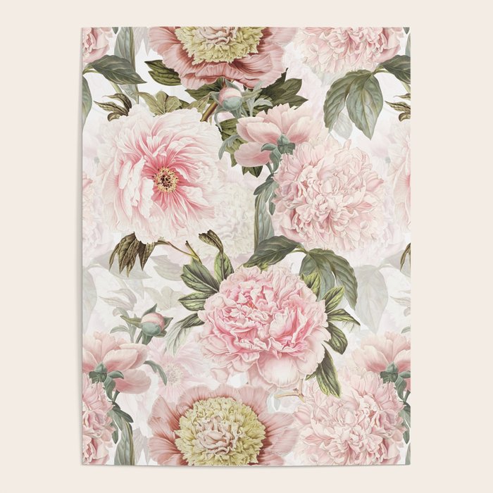 Vintage & Shabby Chic - Antique Pink Peony Flowers Garden Poster Gallery Image 4