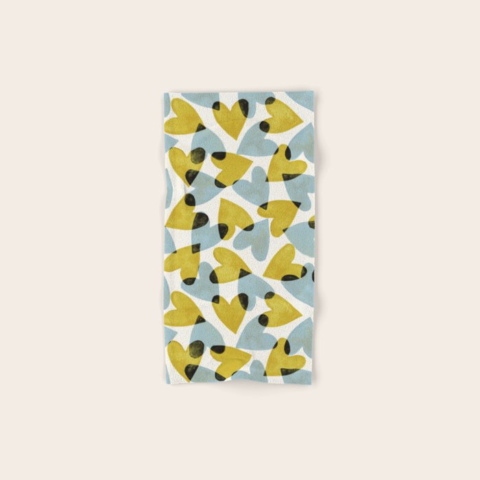 Linocut Hearts / Blue & Yellow Bath Towel Gallery Image 1