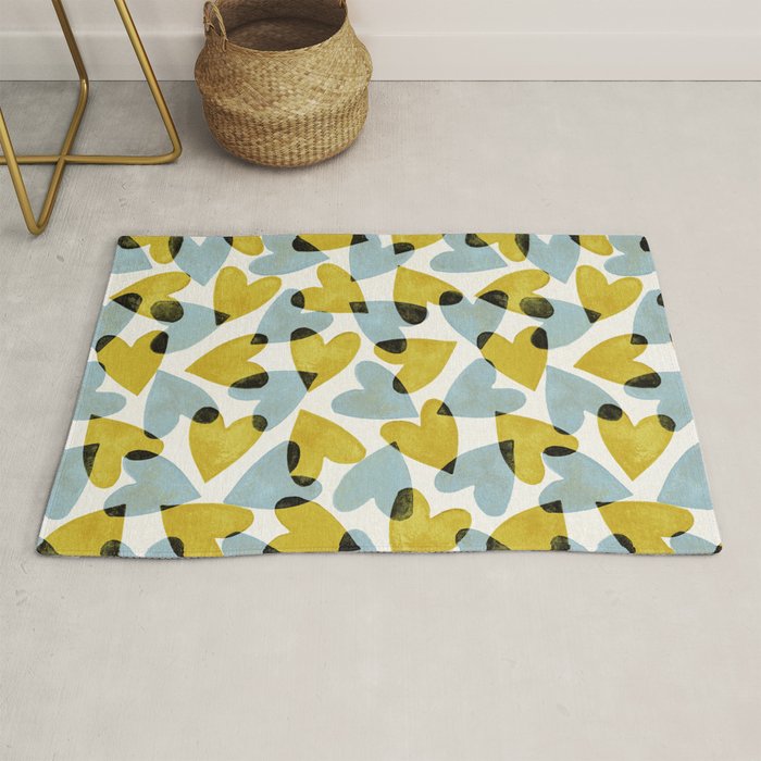 Linocut Hearts / Blue & Yellow Rug Gallery Image 1