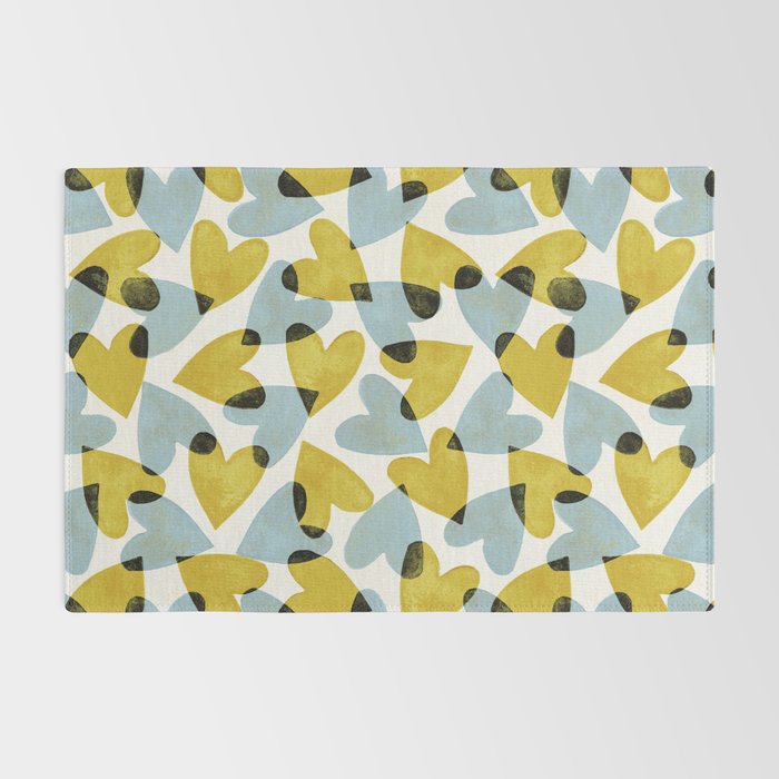 Linocut Hearts / Blue & Yellow Rug Gallery Image 2