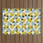 Linocut Hearts / Blue & Yellow Outdoor Rug Gallery Image 1