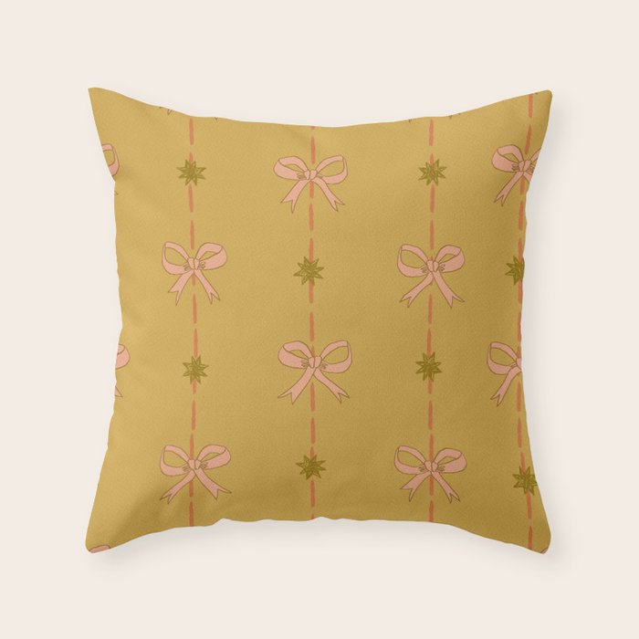 Cute Hair Bows & Stars in Yellow Ochre & Peach Throw Pillow Gallery Image 6