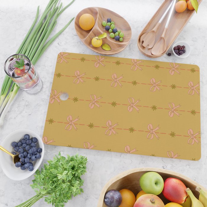 Cute Hair Bows & Stars in Yellow Ochre & Peach Cutting Board Gallery Image 2