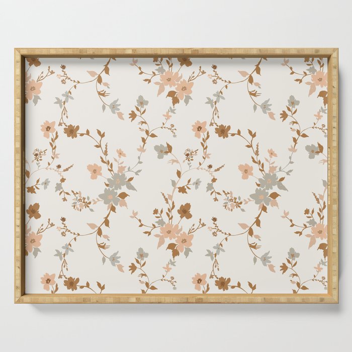 tossed wildflowers - sage apricot Serving Tray Gallery Image 1