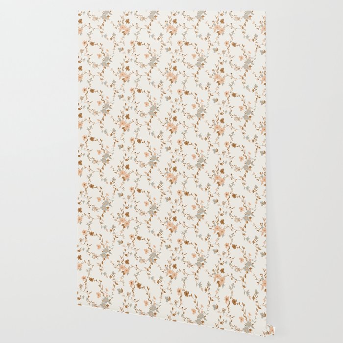 tossed wildflowers - sage apricot Wallpaper Gallery Image 2