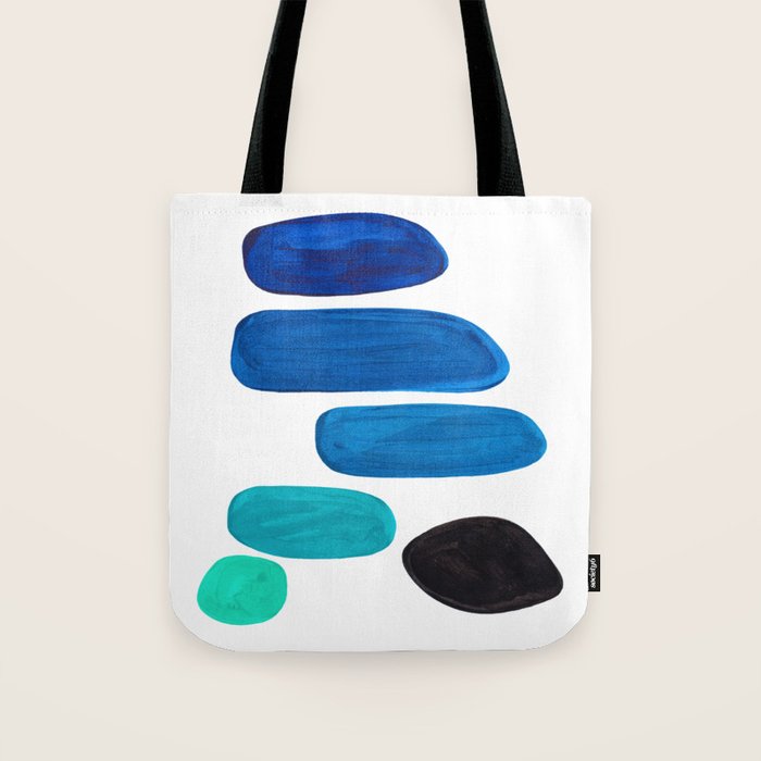 Colorful Mid Century Modern Pop Art Minimalist Style Teal Blue Aquamarine Bubbles White Background Tote Bag Gallery Image 1