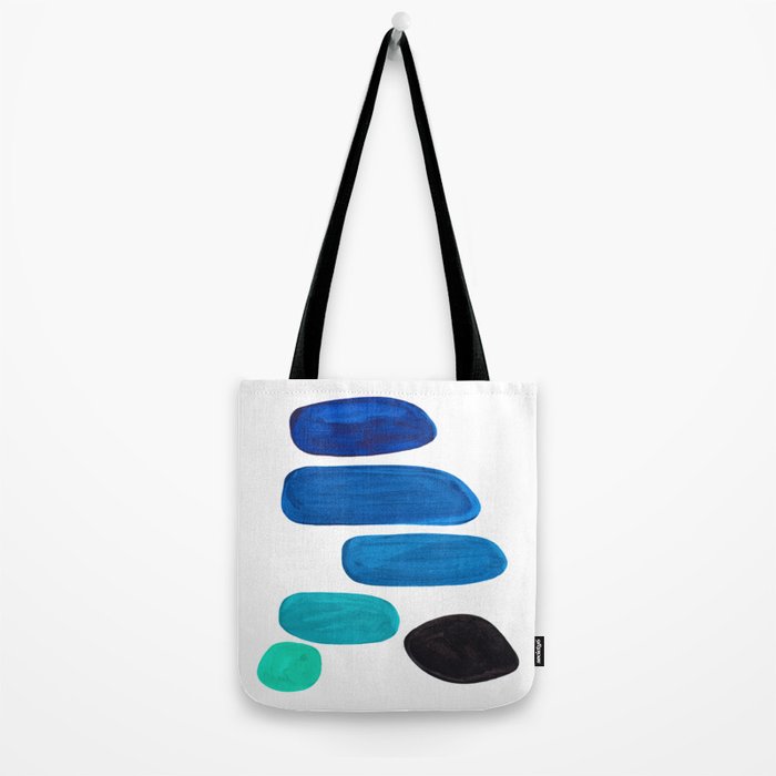 Colorful Mid Century Modern Pop Art Minimalist Style Teal Blue Aquamarine Bubbles White Background Tote Bag Gallery Image 2