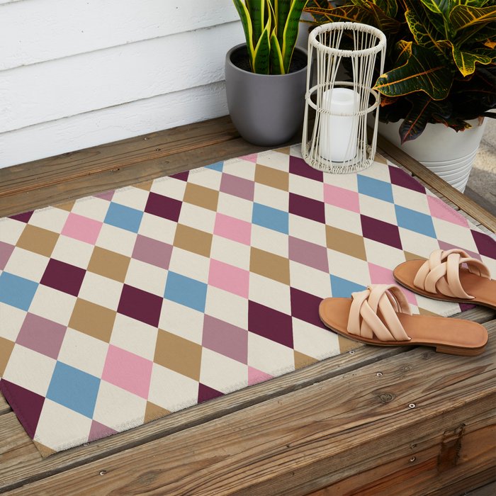 Pastel Retro Harlequin Diamonds Outdoor Rug Gallery Image 2