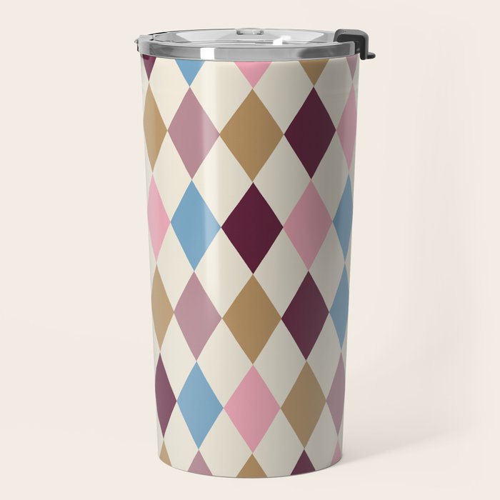 Pastel Retro Harlequin Diamonds Travel Mug Gallery Image 2