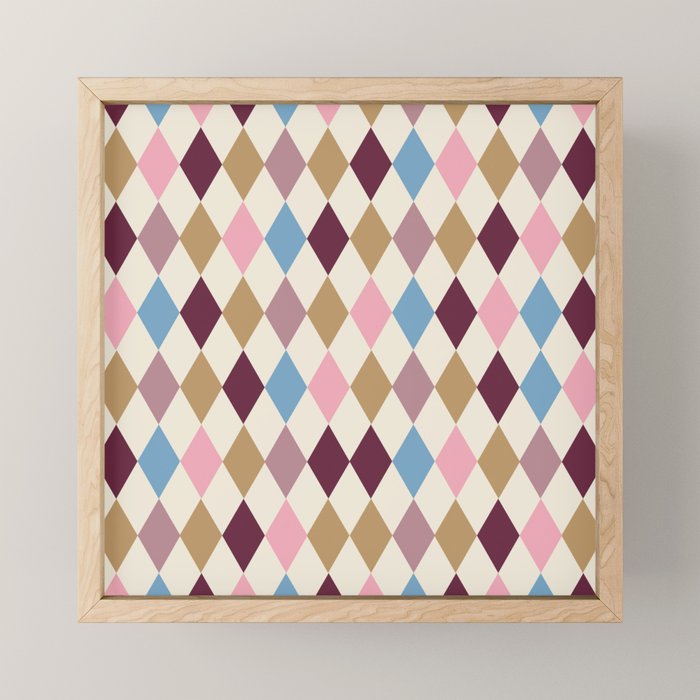 Pastel Retro Harlequin Diamonds Mini Art Print Gallery Image 1