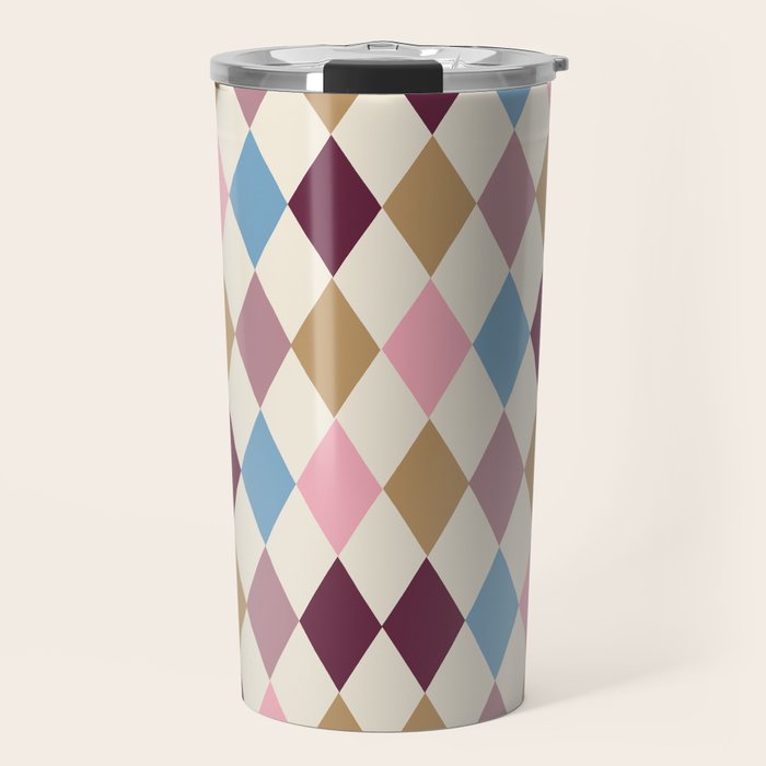 Pastel Retro Harlequin Diamonds Travel Mug Gallery Image 1