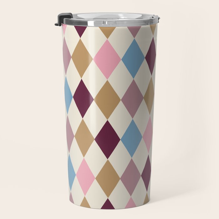 Pastel Retro Harlequin Diamonds Travel Mug Gallery Image 3