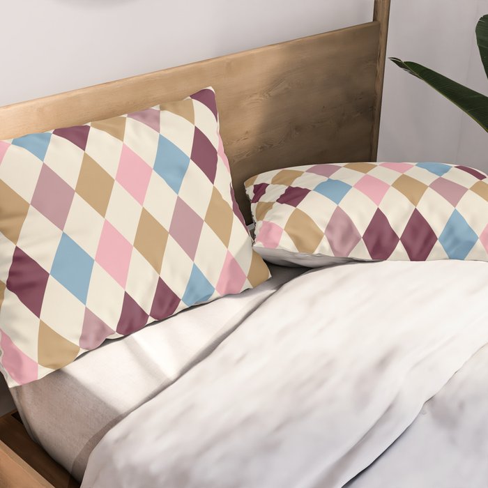 Pastel Retro Harlequin Diamonds Pillow Sham Gallery Image 2