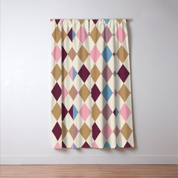 Pastel Retro Harlequin Diamonds Window Curtain Gallery Image 3