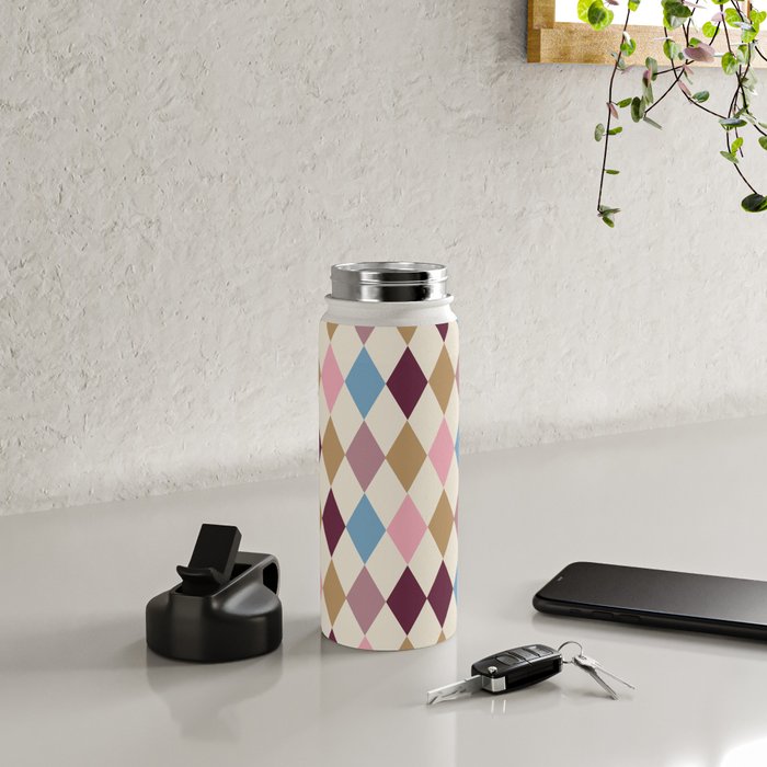 Pastel Retro Harlequin Diamonds Water Bottle Gallery Image 4