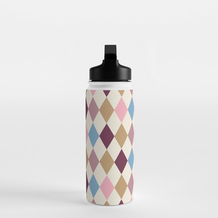 Pastel Retro Harlequin Diamonds Water Bottle Gallery Image 3