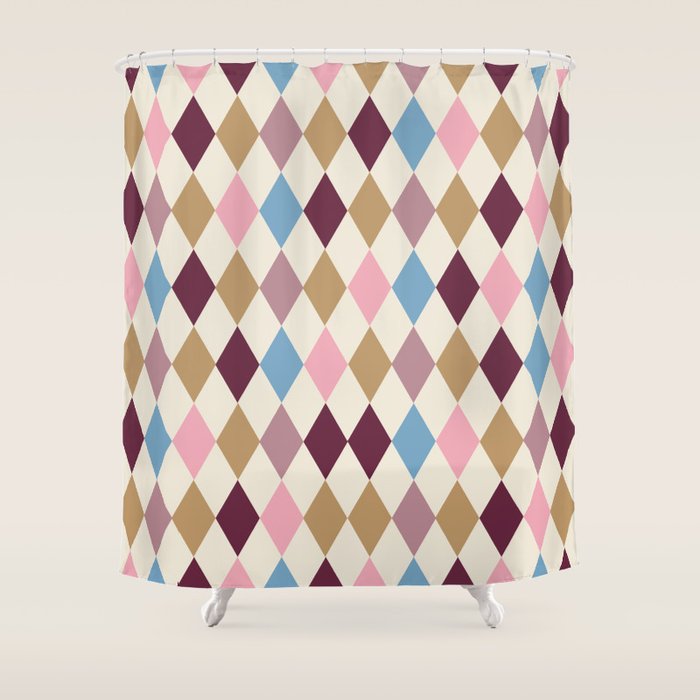 Pastel Retro Harlequin Diamonds Shower Curtain Gallery Image 1