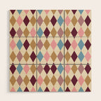 Pastel Retro Harlequin Diamonds Wood Wall Art Gallery Image 1