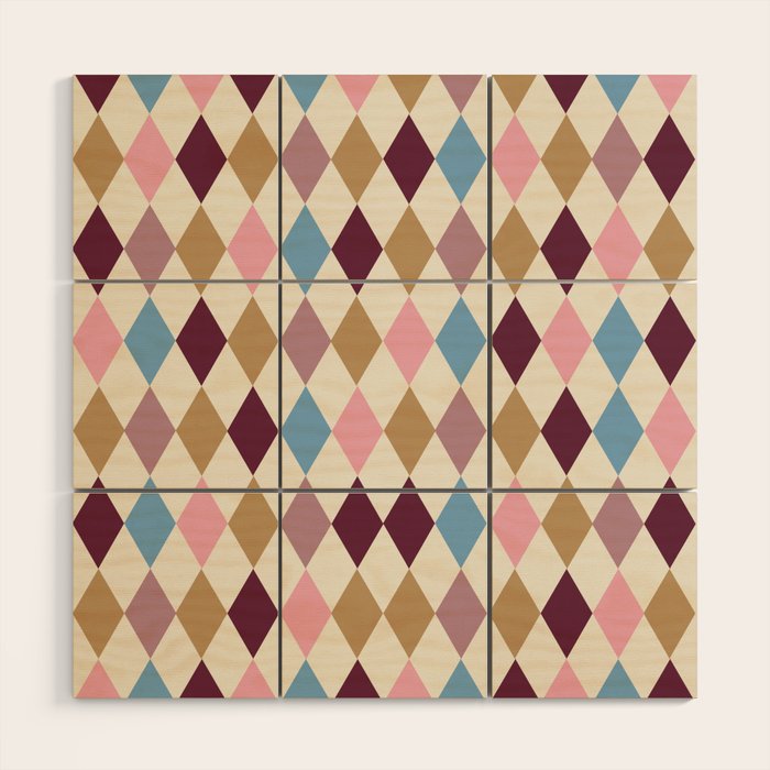Pastel Retro Harlequin Diamonds Wood Wall Art Gallery Image 1