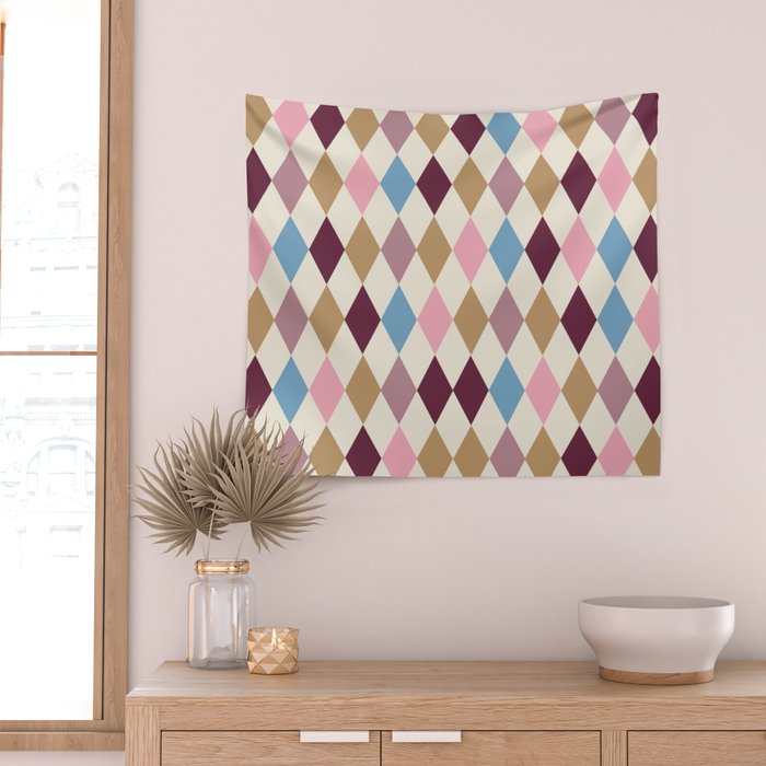 Pastel Retro Harlequin Diamonds Wall Tapestry Gallery Image 2