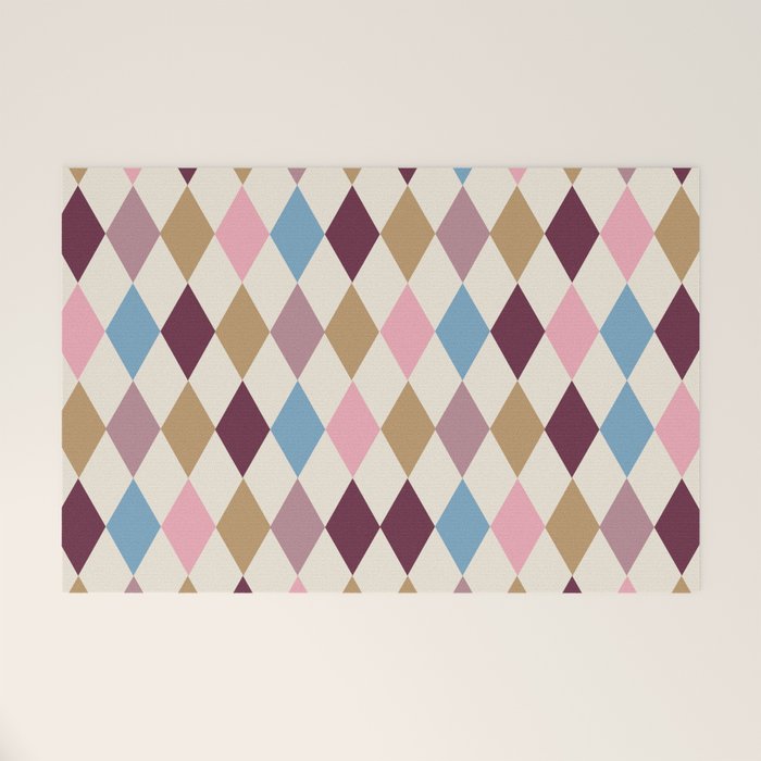 Pastel Retro Harlequin Diamonds Welcome Mat Gallery Image 1