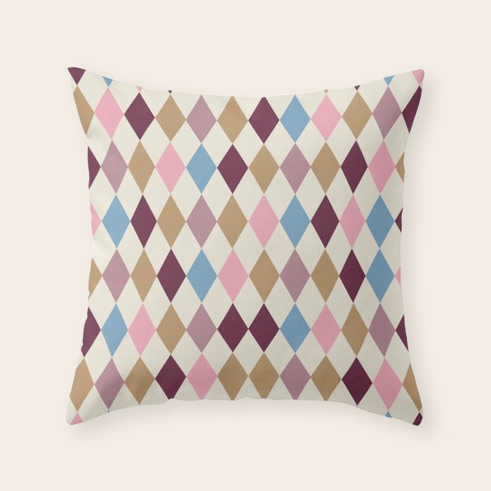 Pastel Retro Harlequin Diamonds Throw Pillow Gallery Image 1