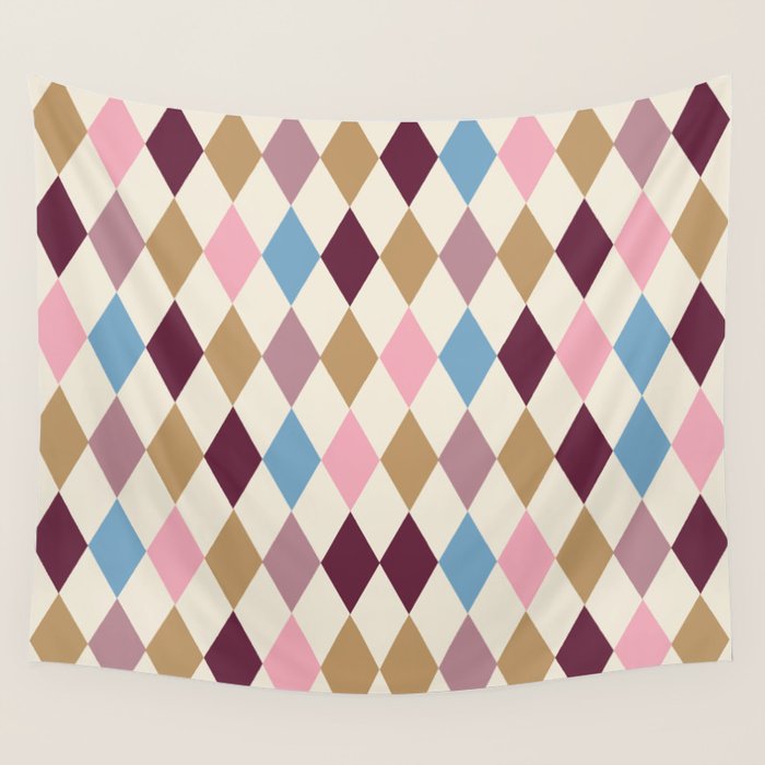Pastel Retro Harlequin Diamonds Wall Tapestry Gallery Image 4