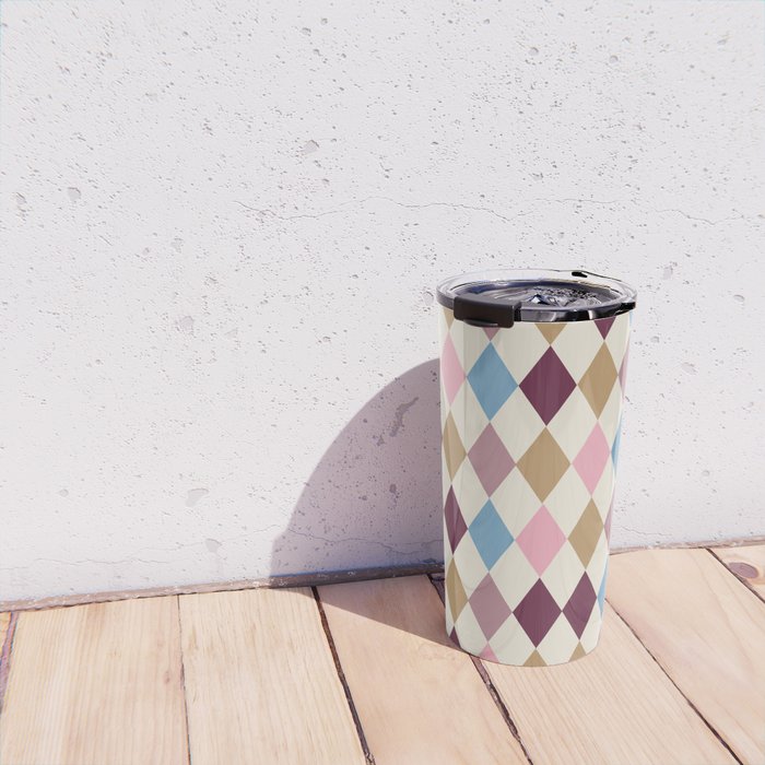 Pastel Retro Harlequin Diamonds Travel Mug Gallery Image 4