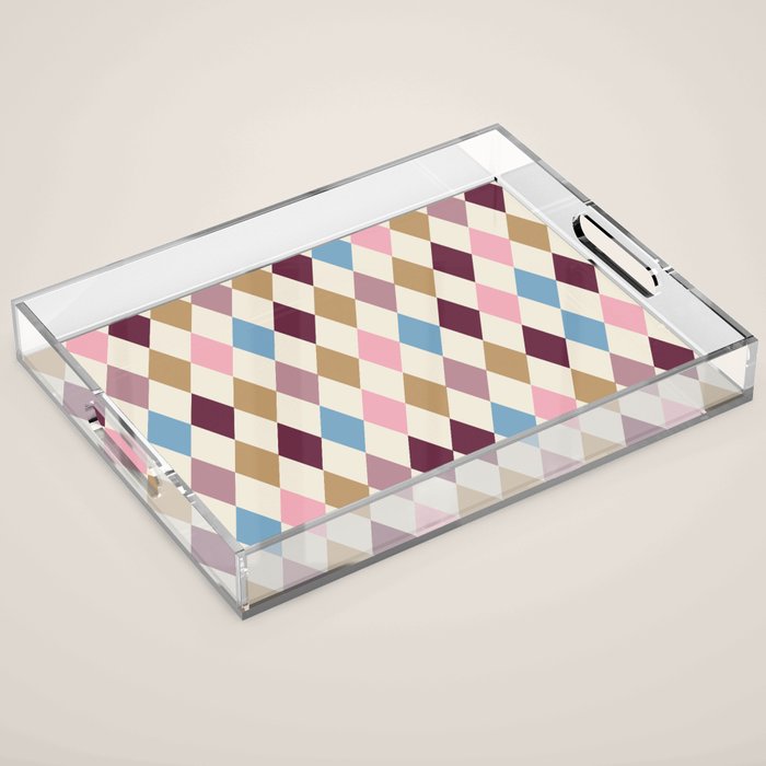 Pastel Retro Harlequin Diamonds Acrylic Tray Gallery Image 1