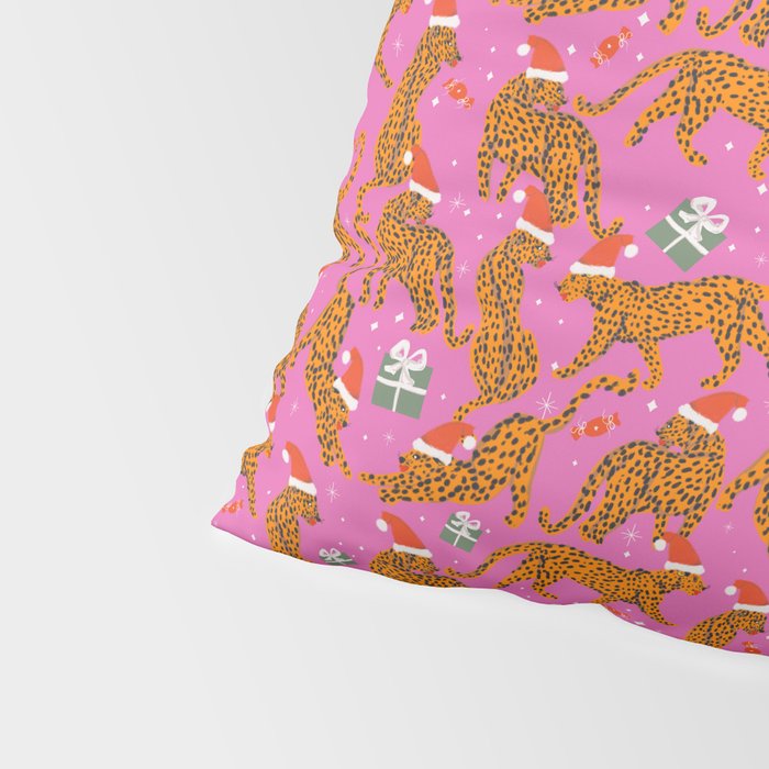 Fashionable cats with Christmas hats and gifts in fuchsia pink background  Pillow Sham Gallery Image 4