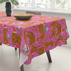 Fashionable cats with Christmas hats and gifts in fuchsia pink background  Tablecloth Gallery Image 3
