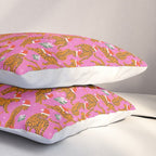 Fashionable cats with Christmas hats and gifts in fuchsia pink background  Pillow Sham Gallery Image 3