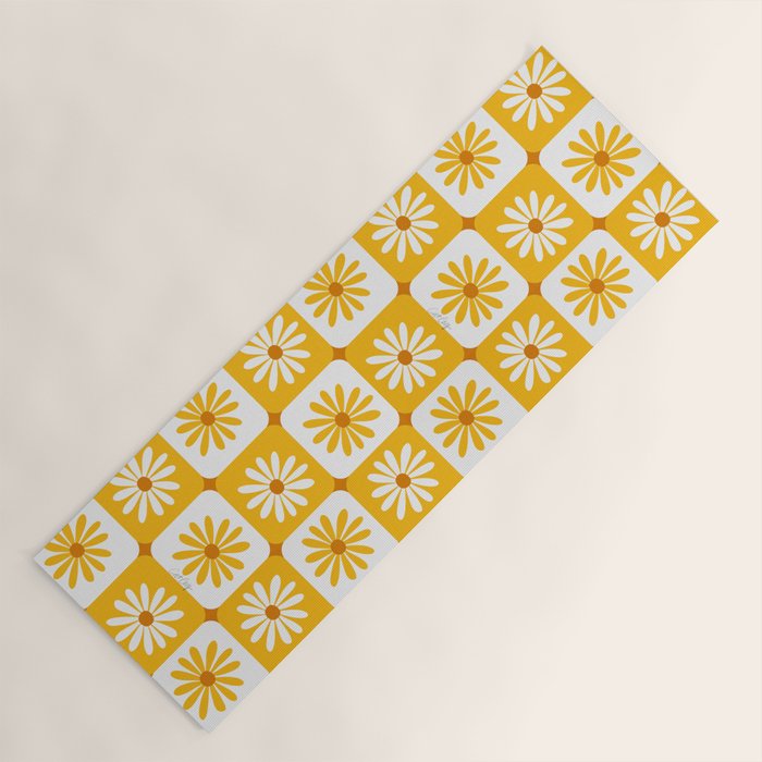 Checkered Daisies - Yellow Yoga Mat Gallery Image 1