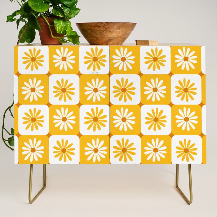 Checkered Daisies - Yellow Credenza Gallery Image 1