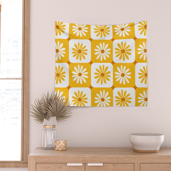 Checkered Daisies - Yellow Wall Tapestry Gallery Image 2