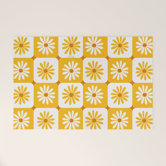 Checkered Daisies - Yellow Welcome Mat Gallery Image 1