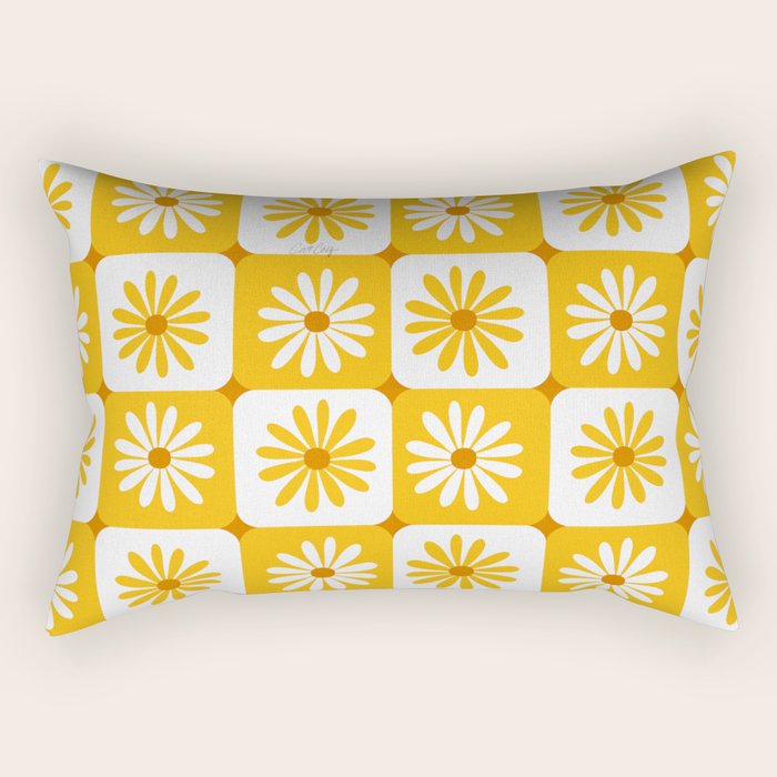 Checkered Daisies - Yellow Rectangular Pillow Gallery Image 2